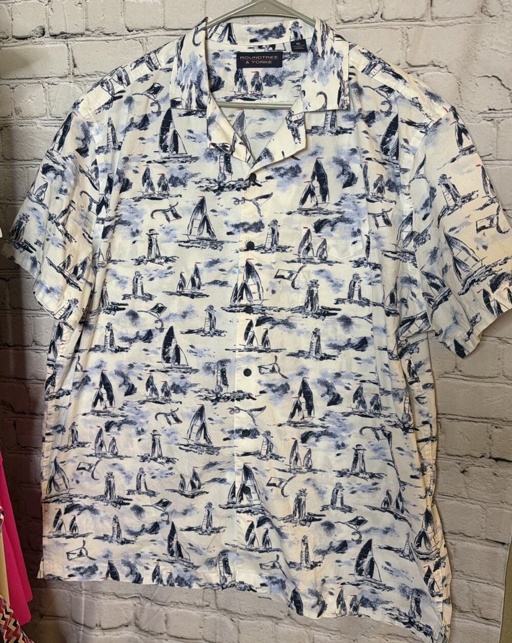 Roundtree & Yorke Sailboat Nautical Short Sleeve Shirt Men’s XL